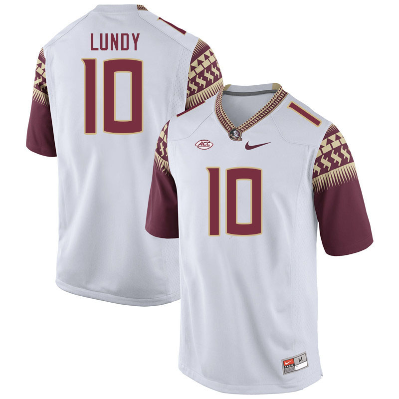 Men #10 DJ Lundy Florida State Seminoles College Football Jerseys Stitched-White - Click Image to Close